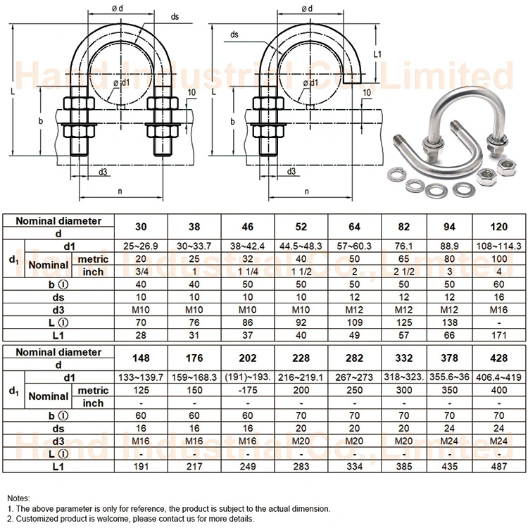 DIN3570 Stainless Steel Pipe Clamp U Bolt