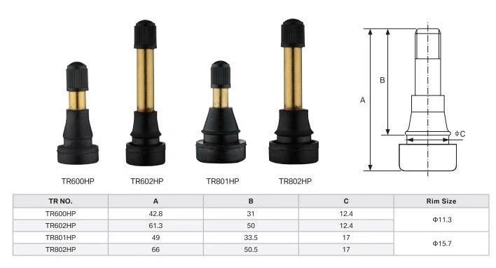 TR600HP High Pressure Snap-in Brass Tubeless Wheel Valve Stems