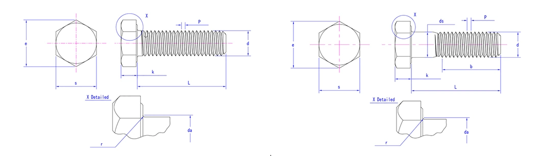 M20 M22 ASTM Grade 2 5 8 Grade 4.8 8.8 10.9 12.9 Carbon Steel HDG Dacromet Geomet Galvanized Stainless Steel DIN931 933 ISO4017 A325heavy Hexagon Hex Head Bolt